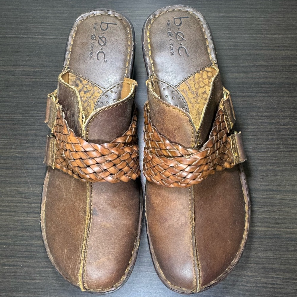 B.O.C Born Concept Western Brown Leather Mules Bohemian Clogs Size 8 - Picture 4 of 10